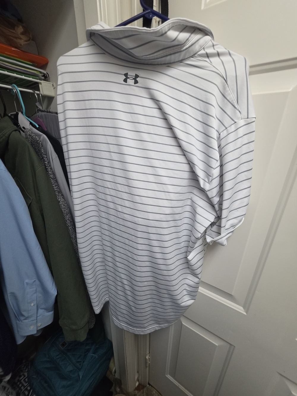 Under Armour Men’s White Polo with Thin Gray Stripes - Picture 4 of 4